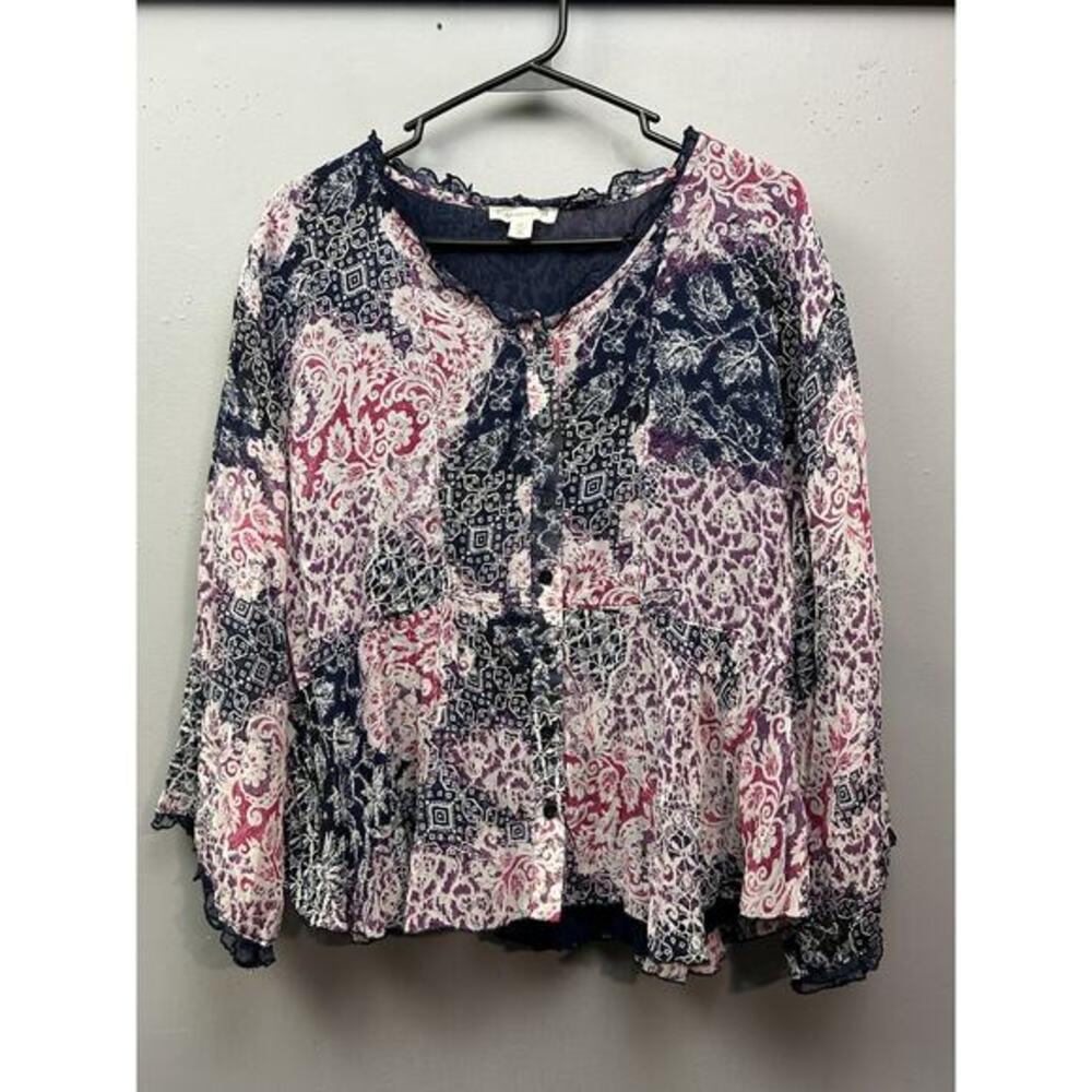 Coldwater Creek Shirt Womens Plus Large 14-16 Paisley Button Blouse Boho Top